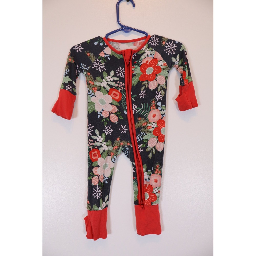 Little Sleepies Winter Poinsettia Floral Zippy Newborn